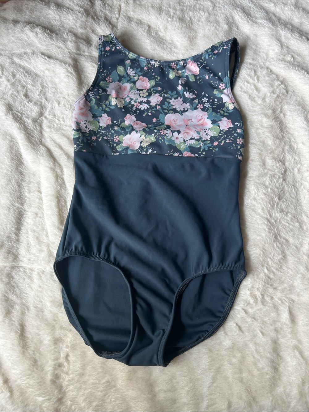 Eleve Kids Dancewear Navy and Pink Floral One-Piece